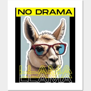 No Drama Llama Funky Alpaca Sunglasses Yellow Black Posters and Art